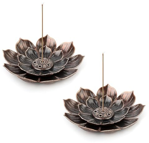 2 PCS Lotus Incense Holder, Insence-Stick Holder, With Detachable Ash Catcher, for Office Tea House Home Accessories Yoga(Copper Color)