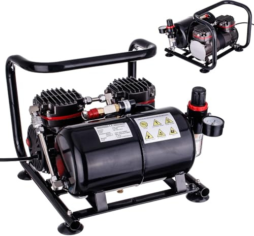 TC TECHNIC - Airbrush Compressor - Portable Air Compressor - Dual Cylinder, Oil-Free, with 3L Tank and Auto-Start/Stop, for Modeling, Bodypainting, Miniatures, and Ceramics, Quiet Operation, TC-90F