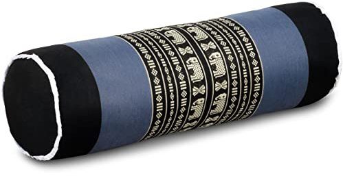 livasia Nackenrolle extralang Nackenstützkissen - Ø 17x56cm - Nackenkissen, Sofakissen Muster, Beinlagerungskissen Kapok, Armlehne Palettenmöbel, Garten und Balkon, handgefertigt (Blau/Elefanten)