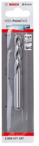 Bosch Professional PointTeQ HSS Twist Drill Bit (for Metal, 6 x 57 x 93 mm, Accessories for Drill Driver)