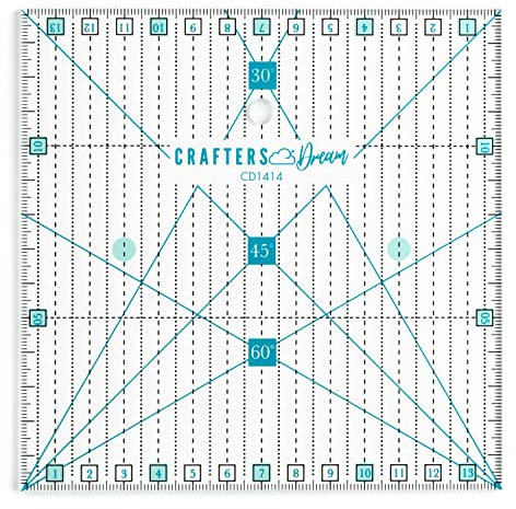 Crafters Dream Quilting Rulers - Transparent Acrylic Non Slip Quilt & Patchwork Ruler with Clear Black Lines & 30, 45 & 60 Degree Angles (14cm x 14cm)