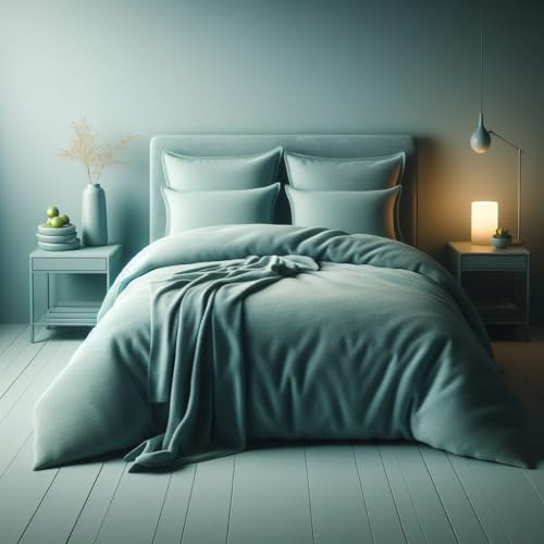 Comfort Collections Teddy Bear Duvet Cover Set Super Soft Fleece Warm Winter Quilt with Pillowcases Duck Egg Single 135cm x 200cm Approximate