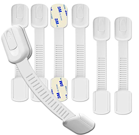 Hion 6 Stück Kindersicherung für Schrank und Schubladen, Schubladensicherung für Baby und Kinder für Tür Schränke Kühlschrank, Schrankschloss mit 3M Kleber ohne Bohren - Weiß