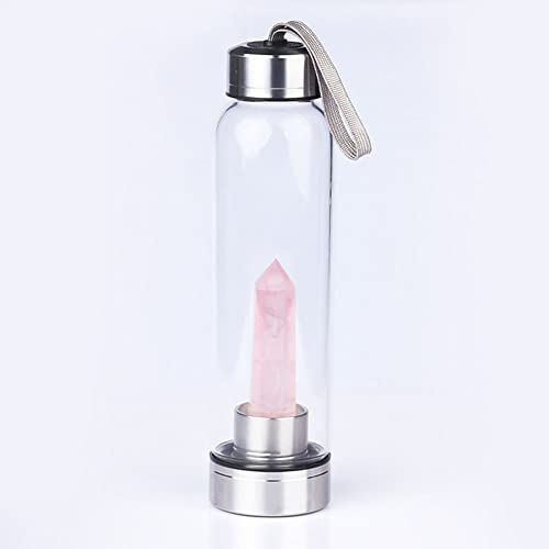 Naturlig Rosa Kristall Vattenflaska Med Rosenkvarts Ädelstensstav Naturlig Crystal Point Healing Obelisk Wand Elixir Kvarts Kristall Vattenflaska Kvarts Crystal Infused Vattenflaska 550ML