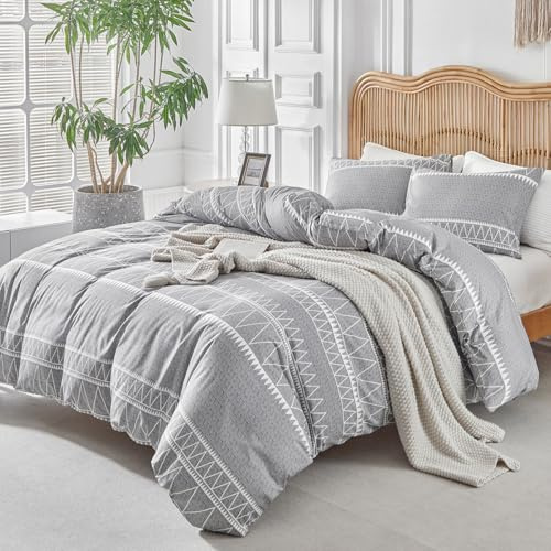 Tokokimo Funda Nórdica Cama 135/150, Funda Nórdica 220x240 con Bohemio Patrón Microfibra 3 Piezas Compuesto por 1 Funda Nordica 220x240 + 2 Fundas de Almohada 50x75, Gris