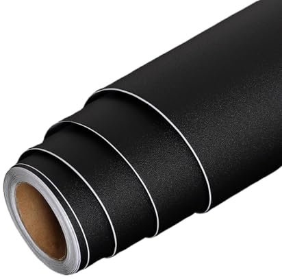 DUNSBY Wall Protector Self Adhesive PVC Solid Color Self Adhesive Vinyl Wallpaper Waterproof Film DIY Renovation Oil-proof Wall Stickers Kitchen Cabinet Home Decals(Matt Dark Black,2mx80cm)