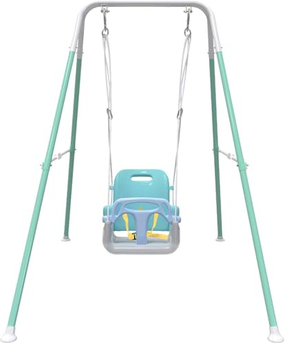 Babyschaukel, 3-in-1-Babyschaukel für drinnen und draußen mit Gestell, Kinderschaukel mit Metallständer, Kinderschaukel für draußen, geeignet für Kinder von 6 Monaten bis 10 Jahren