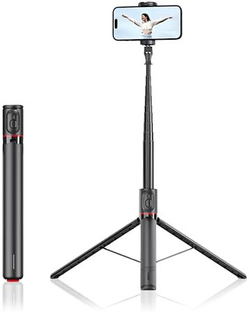 177cm Tripode para Móvil Palo Selfie - Palo Selfie Tripode para Móvil Todos los Tamaños - Máxima Estabilidad - Incluye Mando a Distancia Control Remoto y Conexión Bluetooth