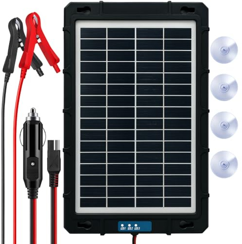 Xtremeauto 7.5W Solar Battery Trickle Charger & Maintainer – Waterproof 12V Solar Panel Charging Kit with Premium Cells – Portable for Car, Boat, Motorcycle, ATV, RV, Tractor, Marine