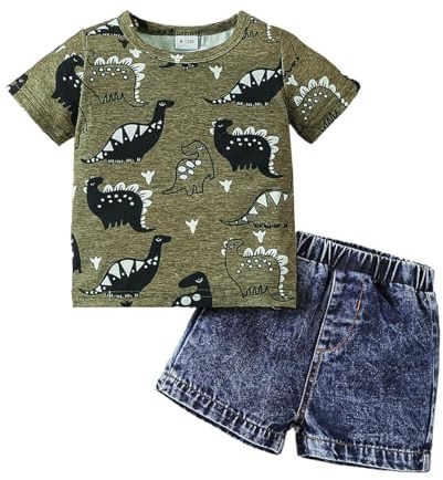 JENJON Vestiti Set per Infantile Bambino Maschio Primaverili Estivi Manica Corta Stampato Carino Maglietta e Jeans Pantaloncini 2Pcs Completo Abiti Outfit