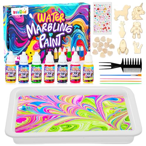 BYHANO Kit de Peinture Marbrée sur Eau pour Enfants 4-12 Ans - Créez des Œuvres d’Art Magiques avec 7 Couleurs Vibrantes, Kit DIY Créatif, Cadeau Anniversaire Idéal pour Garçons & Filles de 4 à 12 Ans