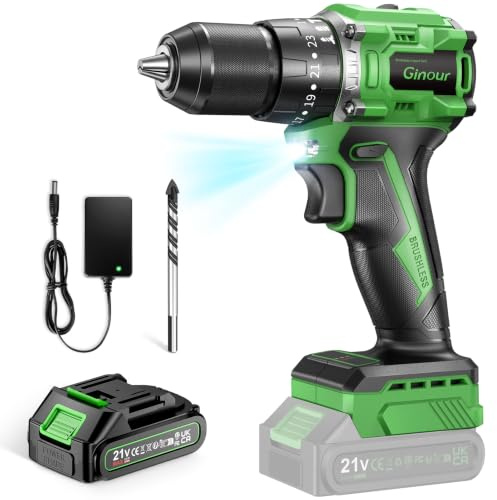 Ginour Taladro Percutor a Bateria sin escobillas 50Nm, 21V Atornillador