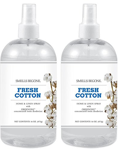 SMELLS BEGONE Air Freshener Home & Linen Spray - 16 oz, Pack of 2 - Odor Eliminator - Made with Essential Oils (Fresh Cotton)