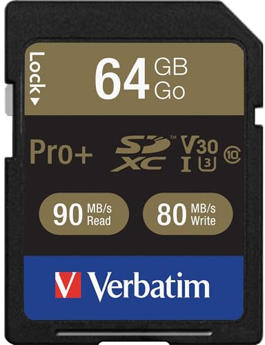 Verbatim Pro + Carte mémoire SDXC U3-64 Go Noire - Carte SD pour Capture vidéo 4K en Ultra HD - avec spécification UHS de Classe 3 - pour appareils Photo et PC etc.