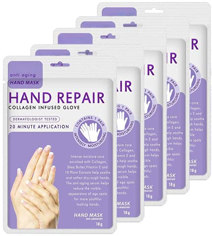 5 Pairs Hands Moisturizing Gloves, Hand Skin Repair Renew Mask Infused Collagen, Vitamins + Natural Plant Extracts for Dry, Aging, Cracked Hands (5 Pairs Hand mask)
