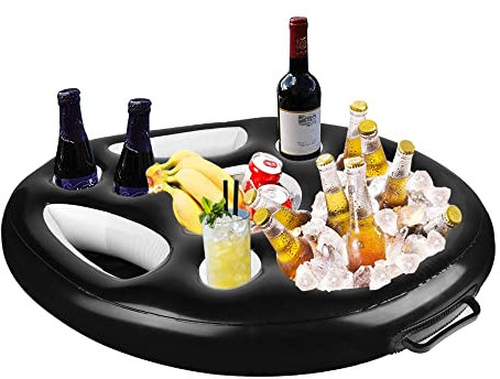 XNSHUN Aufblasbarer Schwimm Getränkehalter, Pool Getränkehalter Poolbar Aufblasbar Im Rettungsring-Design Mit 8 Löchern Für Pool, Cocktailhalter, Bierhalter, Becher (Schwarz)
