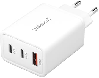 Intenso Power Adapter W65ACC, USB Netzteil mit 1 USB-A und 2 USB-C Anschlüssen, energie sparender GaN-Technologie und 65 Watt, weiß