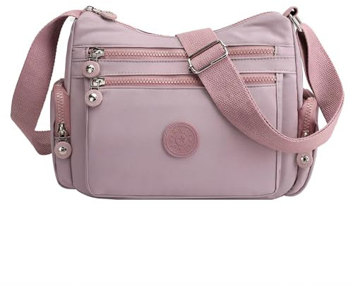 Shengxi Umhängetasche für Damen Wasserdicht Nylon Crossbody Bag Mittelgroß Handtasche Damen Leichte Schultertasche mit Breitem Schultergurt Messenger Bag für Einkaufen Reisen (Lila)