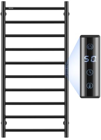 VEVOR Scaldasalviette da Parete 10 Barre, Portasciugamani Riscaldato a Parete per Bagno, Radiatore Scaldasalviette IPX5 con Timer e Display LED, Scaldasalviette 5 Livelli di Temperatura Regolabili