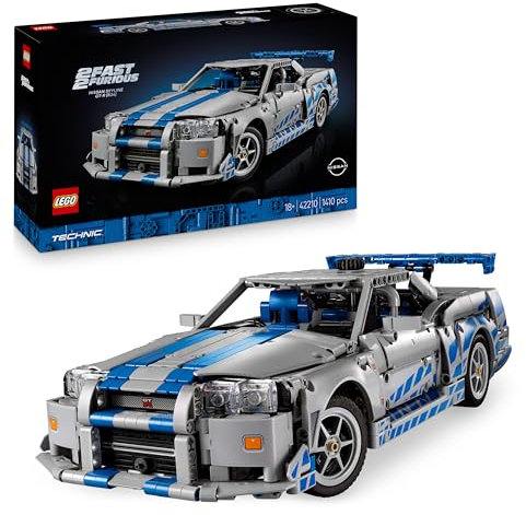 LEGO Technic 2 Fast 2 Furious Nissan Skyline GT-R (R34) Car Model Kit for Adults - incl. a Drift Function, Steering, Suspension & a 6-Cylinder Engine - Collectible Gift for Fans - 42210