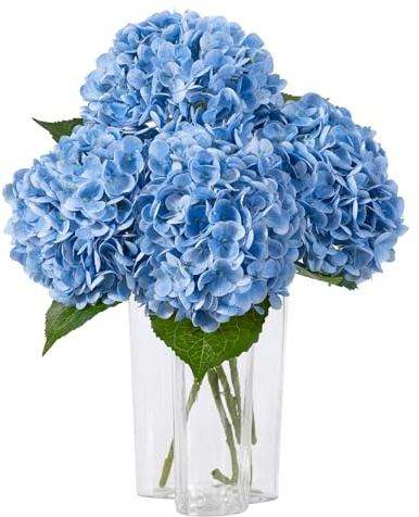 DuHouse 3 hortensias Artificiales Grandes, 50 cm, látex de Tacto Real, hortensias realistas para el hogar, Ramos de Boda, centros de Mesa, Fiesta, decoración de Sala de Estar (Azul)