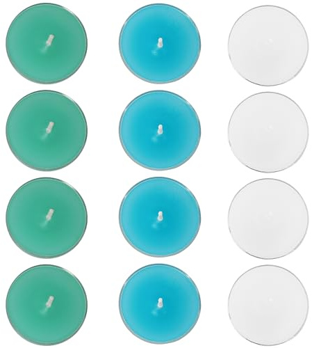 Scented Tea Light Candles 12 Pack Hand Poured 3 Color Smokeless 4 Hours Clean Burning Small Round Clear Cups Tealight Candles for Romantic Dinners Wedding Centerpieces Cozy Evenings