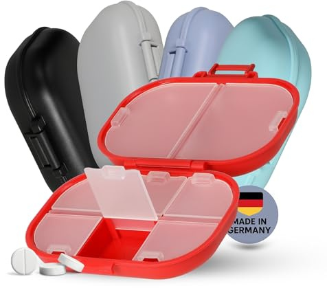 Tablettenbox 7 Tage 'Medi' - BPA-freie Pillendose mit insgesamt 8 Fächern für ausreichend Platz - sicherer Transport durch Klickverschluss - Medikamenten Aufbewahrung für die Woche, Farbe:standard-rot