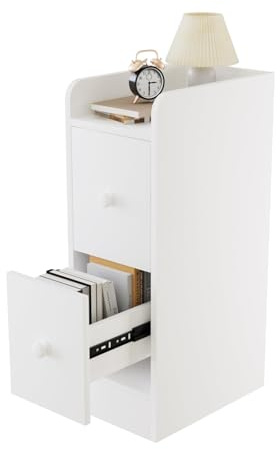 Table de chevet étroite avec 2 tiroirs – Étagère étroite 30 x 20 cm, commode pour chambre à coucher, blanche, 58 cm de hauteur – Parfaite comme armoire de niche, table d'appoint ou petite armoire pour