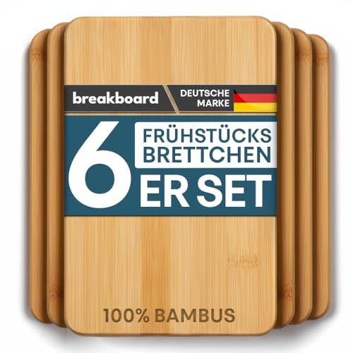 breakboard Frühstücksbrettchen 6er-Set by Molunda - 22 x 14 x 0,8 cm Frühstücksbretter - antibakterielles Holzbrettchen - Brotzeitbrett - Schneidebrett aus Holz