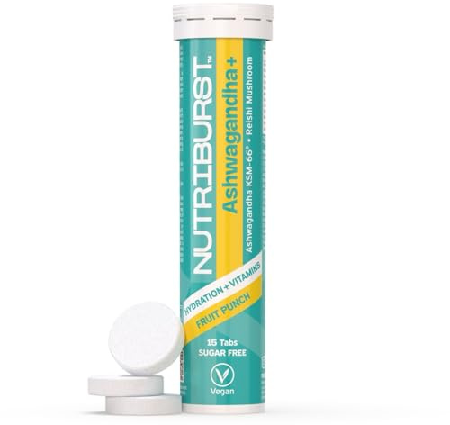 Nutriburst Ashwagandha+ Effervescent Tablets - Magnesium, Vitamin B6 & B12 with KSM-66® Ashwagandha - Hydration & Vitamins - Sugar Free, Vegan, Halal & Kosher - 15 Tablets