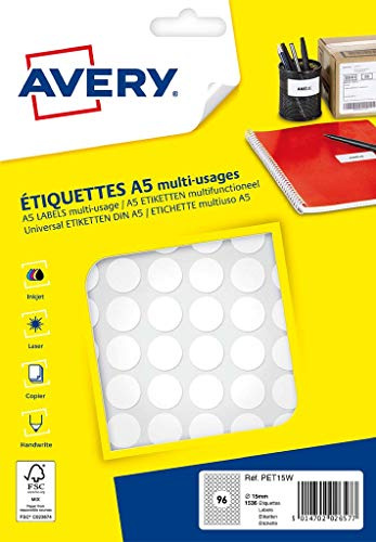 Avery Boite de 1536 Etiquettes multi usages 15 mm Blanc