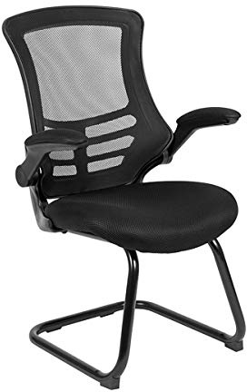 Flash Furniture Sedia reception con base a slitta, con braccioli ribaltabili, in schiuma e rete nera, set da 1 pezzo