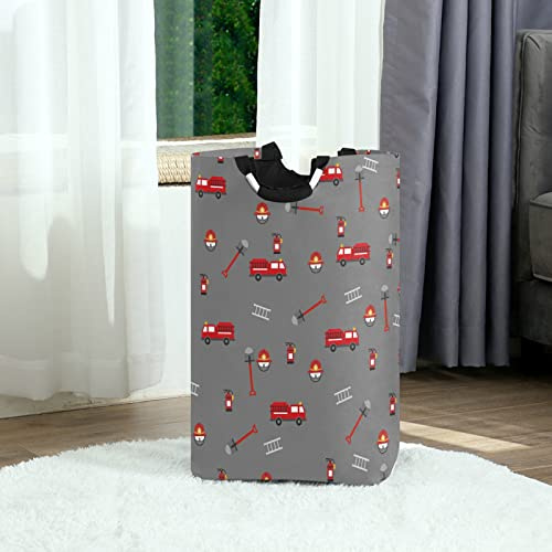 50L Laundry Basket Fire Truck Firefighter Foldable Laundry Hamper with Padded Handles Waterproof Durable Clothes Hamper Storage Basket for Clothes Organizer