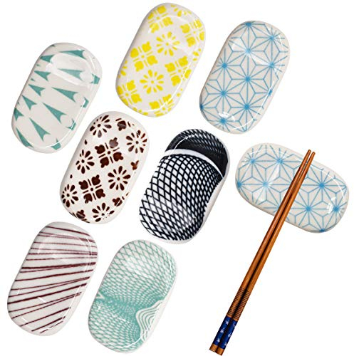 RoadLoo Keramik Stäbchen Halter, 8 Stücke Stil Druck Stäbchen Stäbchenhalter Set Stehen Messer Abendessen Löffel Halter Gabel Messer Ständer Hand Gedruckt Glasur Halterung Essstäbchen-Ablagen (B)