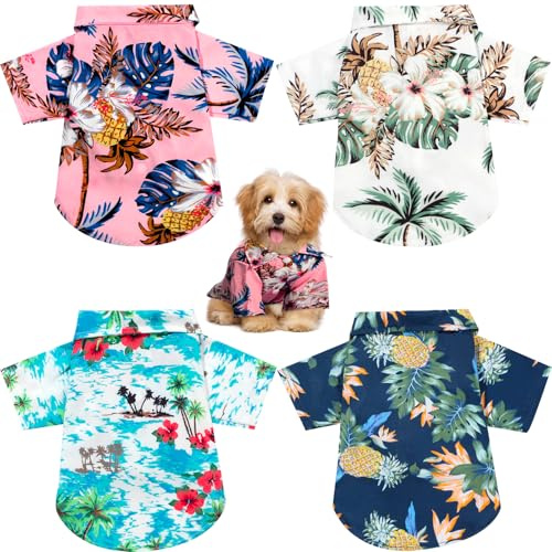 Weewooday 4 Pieces Small Pet Summer T-Shirts Hawaii Style Floral Pet Dog Shirt Breathable Cool Clothes Beach Seaside Puppy Sweatshirt for Puppy(Floral Style,X-Small)