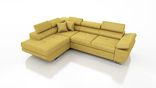 Robin Inspire Saturn Premium Ecksofa Schlaffunktion Bettkasten Verstellbare Kopfstützen Kissen Sofa L-Form Schlafsofa Freistehende Eckcouch Schlafcouch Wohnzimmermöbel Wohnlandschaft Kingston-Stoff