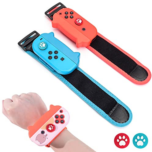 DLseego Katzen-Schiebe-Handgelenkschlaufe für Switch/OLED Joy Con, neues Upgrade-Armband für Just Dance Zumba Burn It Up Arms Sportspiele – klassisches Rot und Blau, 2er-Pack für Erwachsene
