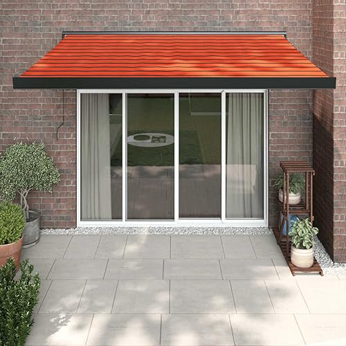 Homgoday Articulated Arm Awning, Sun Awning, Retractable Awning, Balcony Awning, Patio Awning, Sun Protection, Wall Mounted for Patio, Balcony, Orange and Brown, 3 x 2.5 m, Fabric and Aluminium