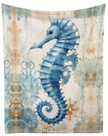 Joyidec Vintage Seahorse Retro Fleece Throw Blankets Twin Size -Thick Fuzzy Warm Soft Twin Large Winter Blanket Throws for Bed 70x80 in