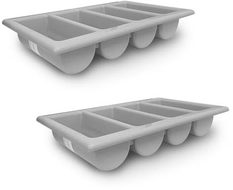 Catering Parts UK Pack of 2 | 4 Compartment Cutlery Rack Grey Heavy Duty Storage For Commercial Kitchens/School Kitchens | Restaurant Cutlery Tray