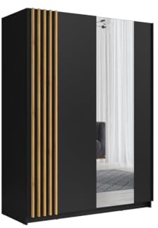 PRICE FACTORY just for you Armoire Design 150cm Coloris Noir et chêne Collection Varia. Deux Portes coulissantes. Dressing Complet avec Miroir.