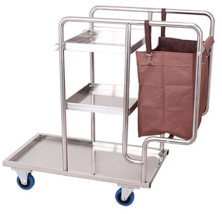 Gewerblicher Reinigungswagen Für Hausmeister, Abnehmbarer Müllsammelwagen Aus Edelstahl Mit Mopphaltern, Leisem Gummirad, 3-stufiger Wagen Für Hotels, Büros, Schulen, Krankenhäuser