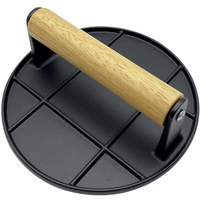 Presse à hamburger robuste – Presse à hamburger en fonte | Presse à hamburger barbecue avec poignée résistante à la chaleur | Presse à gril ronde/rectangulaire en fonte de 16 cm avec poignée