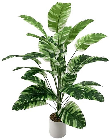 Bananier artificiel multicolore 84 cm comme vrai avec pot - Palmier artificiel en éventail - Grand palmier artificiel - Oiseau du paradis - Décoration tropicale