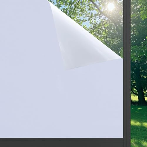 FEILAYS Blackout Film for Windows, White, Thickened Window Film, Opaque, Electrostatic, Self-Adhesive, UV-Resistant and Sun Protection Film for Bedroom, Roof Window, Frosted Glass Film, 45 x 200 cm