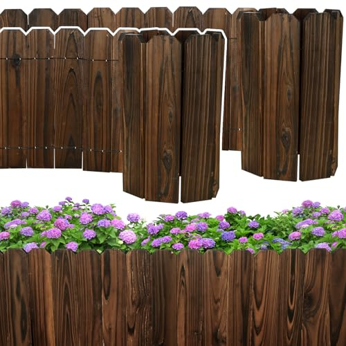 Mulctun Wood Garden Edging - 11.8 H X 47 L Sturdy Wooden Landscape Edging, Natural Flower Bed Edging Borders, Decorative Wooden Garden Fence for Yard Flower Bed Lawns Pathway Tree (2 Packs)