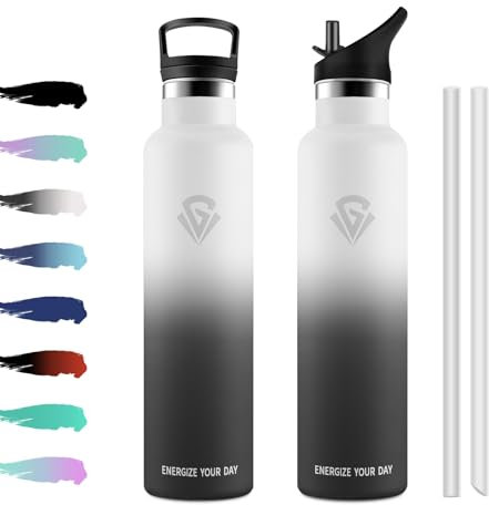 Gourde Isotherme 1L, Bouteille Isotherme Acier Inoxydable, Bouteille d'eau Étanche, sans BPA, Gourde Inox avec Paille, Réutilisable, Gourde pour Enfant, Adultes, Alpinisme, Randonnée, Cyclisme