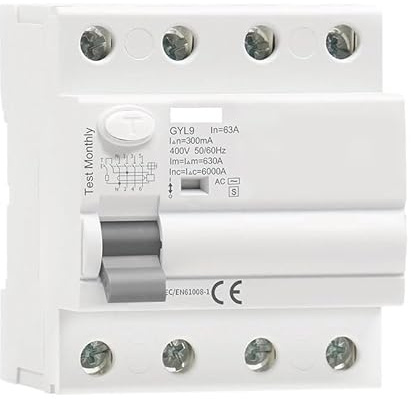 INOKAI Disjoncteur,Interrupteur Différentiel Disjoncteur électromagnétique temporisé de Type AC-S RCD RCCB ELCB(4P 63A,100mA)