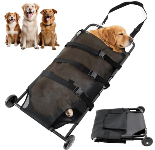 Ripeng 250lbs Dog Stretcher for Large Dogs, Portable Foldable Animal Carry Gurney with Noiseless Wheels Pet Veterinary Emergency Rescue Transport Trolley(48 x 26 in)