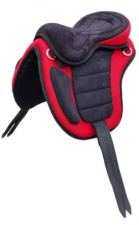 Brama West Kinder Sattel baumlos “Safety“- Sitzgröße 13“ - inkl. Steigbügelriemen & Sattelgurt (Rot 13)